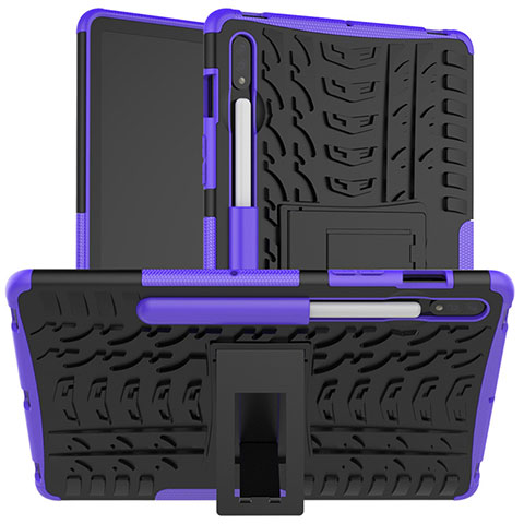 Funda Bumper Silicona y Plastico Mate Carcasa con Soporte para Samsung Galaxy Tab S7 11 Wi-Fi SM-T870 Morado