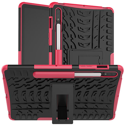 Funda Bumper Silicona y Plastico Mate Carcasa con Soporte para Samsung Galaxy Tab S7 11 Wi-Fi SM-T870 Rosa