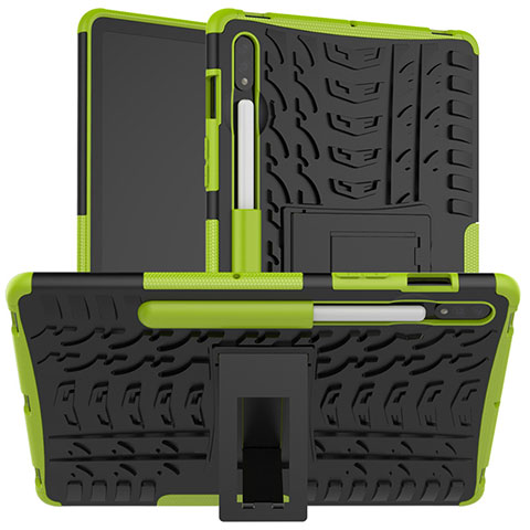 Funda Bumper Silicona y Plastico Mate Carcasa con Soporte para Samsung Galaxy Tab S7 11 Wi-Fi SM-T870 Verde