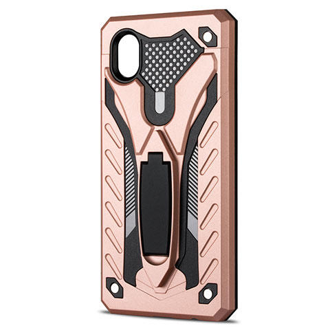 Funda Bumper Silicona y Plastico Mate Carcasa con Soporte para Samsung Galaxy XCover Pro Oro Rosa