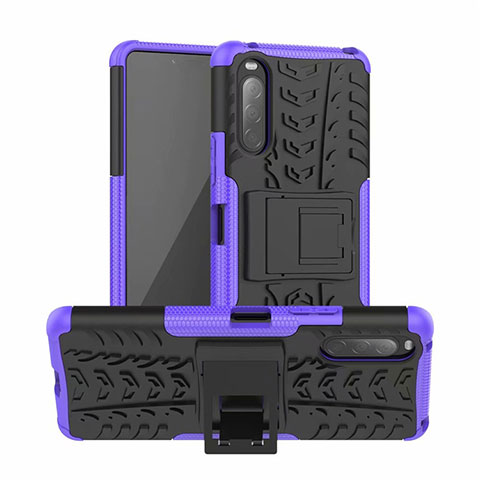 Funda Bumper Silicona y Plastico Mate Carcasa con Soporte para Sony Xperia 10 II Morado