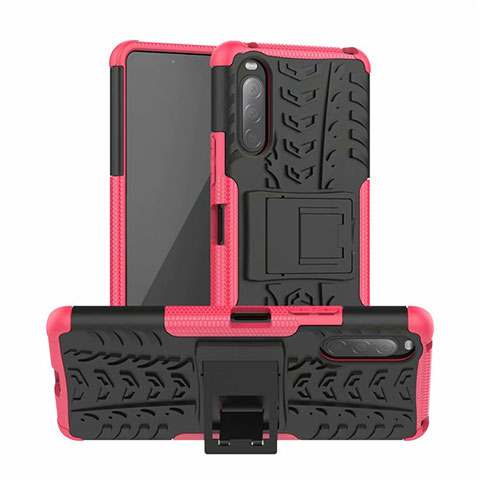 Funda Bumper Silicona y Plastico Mate Carcasa con Soporte para Sony Xperia 10 II Rosa