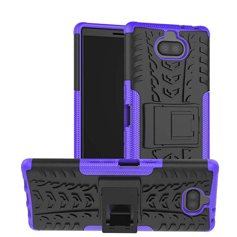 Funda Bumper Silicona y Plastico Mate Carcasa con Soporte para Sony Xperia 10 Morado