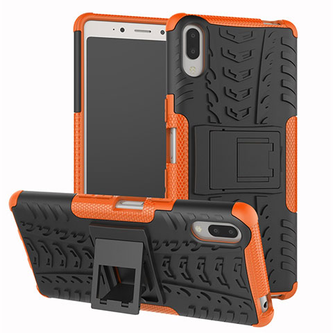 Funda Bumper Silicona y Plastico Mate Carcasa con Soporte para Sony Xperia L3 Naranja