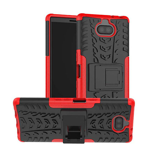 Funda Bumper Silicona y Plastico Mate Carcasa con Soporte para Sony Xperia XA3 Rojo