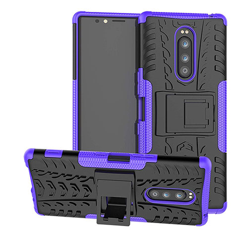 Funda Bumper Silicona y Plastico Mate Carcasa con Soporte para Sony Xperia XZ4 Morado