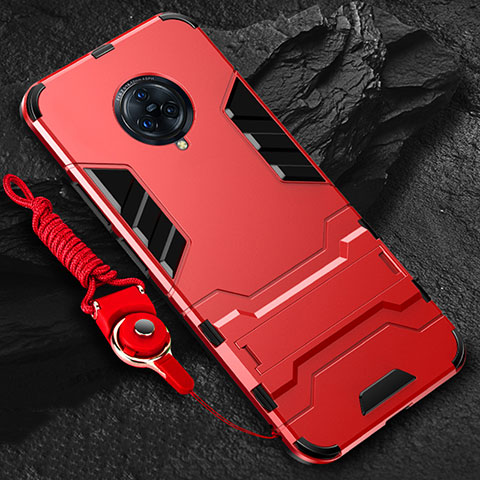 Funda Bumper Silicona y Plastico Mate Carcasa con Soporte para Vivo Nex 3 5G Rojo