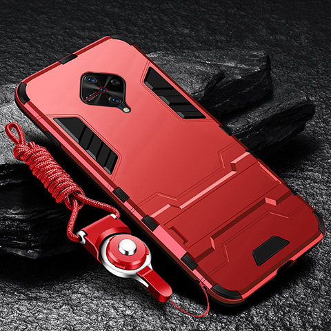 Funda Bumper Silicona y Plastico Mate Carcasa con Soporte para Vivo S1 Pro Rojo