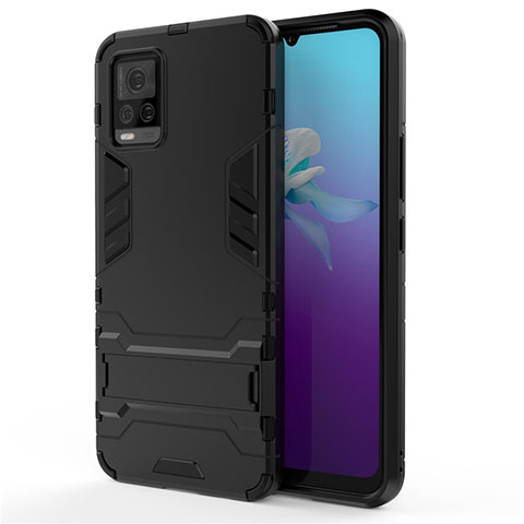 Funda Bumper Silicona y Plastico Mate Carcasa con Soporte para Vivo V20 Negro