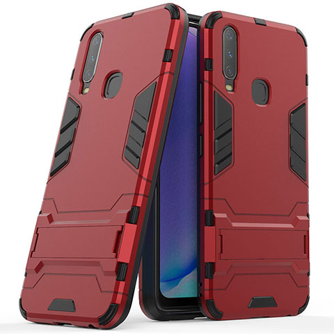 Funda Bumper Silicona y Plastico Mate Carcasa con Soporte para Vivo Y11 Rojo