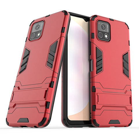 Funda Bumper Silicona y Plastico Mate Carcasa con Soporte para Vivo Y31s 5G Rojo