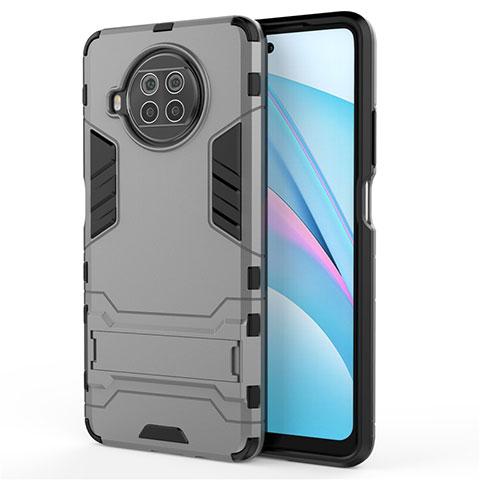 Funda Bumper Silicona y Plastico Mate Carcasa con Soporte para Xiaomi Mi 10i 5G Gris