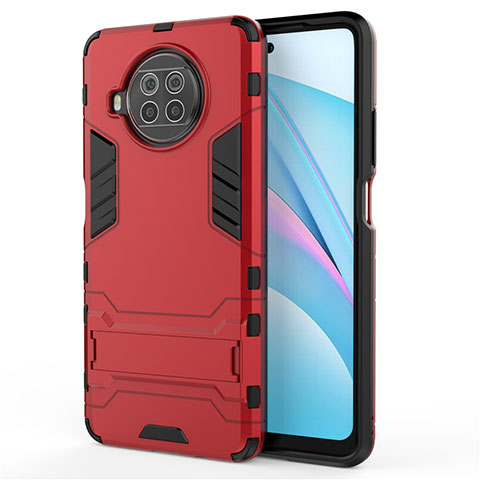 Funda Bumper Silicona y Plastico Mate Carcasa con Soporte para Xiaomi Mi 10i 5G Rojo