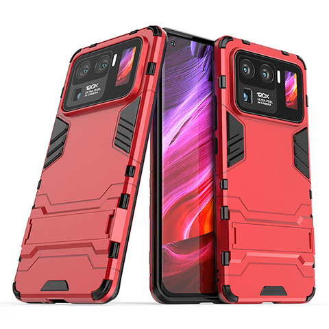 Funda Bumper Silicona y Plastico Mate Carcasa con Soporte para Xiaomi Mi 11 Ultra 5G Rojo