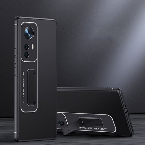 Funda Bumper Silicona y Plastico Mate Carcasa con Soporte para Xiaomi Mi 12 5G Negro
