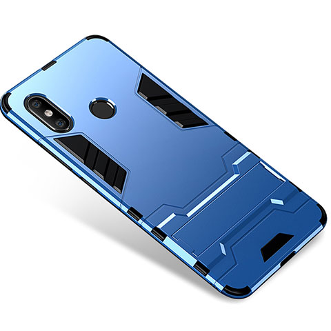 Funda Bumper Silicona y Plastico Mate Carcasa con Soporte para Xiaomi Mi 8 Azul