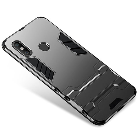 Funda Bumper Silicona y Plastico Mate Carcasa con Soporte para Xiaomi Mi 8 Gris