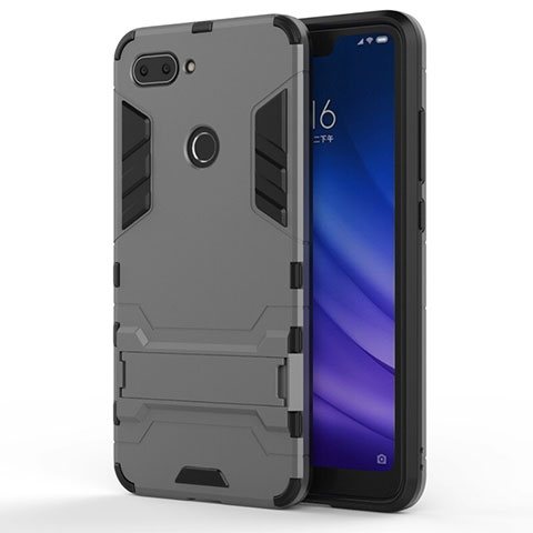 Funda Bumper Silicona y Plastico Mate Carcasa con Soporte para Xiaomi Mi 8 Lite Gris