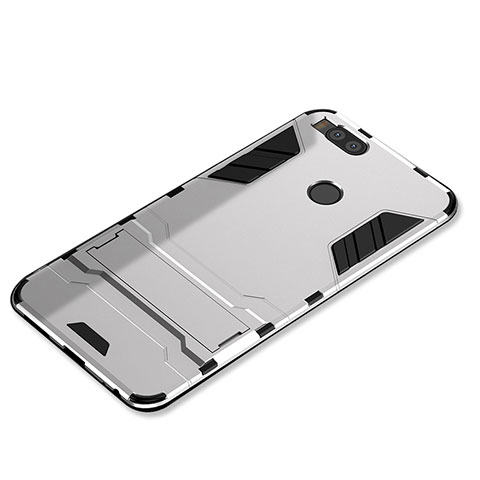 Funda Bumper Silicona y Plastico Mate Carcasa con Soporte para Xiaomi Mi A1 Plata