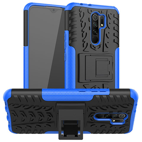 Funda Bumper Silicona y Plastico Mate Carcasa con Soporte para Xiaomi Poco M2 Azul