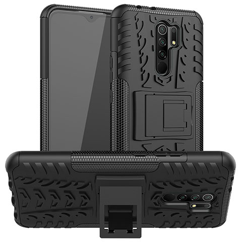 Funda Bumper Silicona y Plastico Mate Carcasa con Soporte para Xiaomi Poco M2 Negro