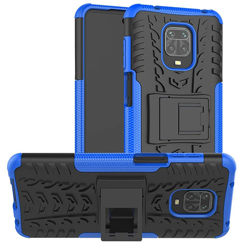 Funda Bumper Silicona y Plastico Mate Carcasa con Soporte para Xiaomi Poco M2 Pro Azul