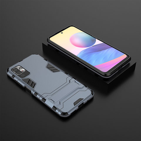 Funda Bumper Silicona y Plastico Mate Carcasa con Soporte para Xiaomi POCO M3 Pro 5G Azul