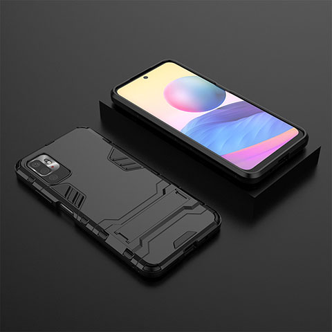 Funda Bumper Silicona y Plastico Mate Carcasa con Soporte para Xiaomi POCO M3 Pro 5G Negro