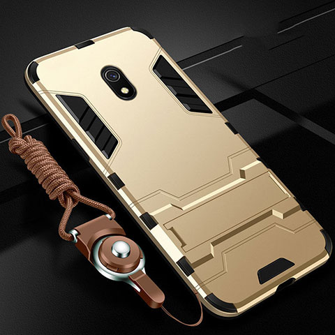 Funda Bumper Silicona y Plastico Mate Carcasa con Soporte para Xiaomi Redmi 8A Oro