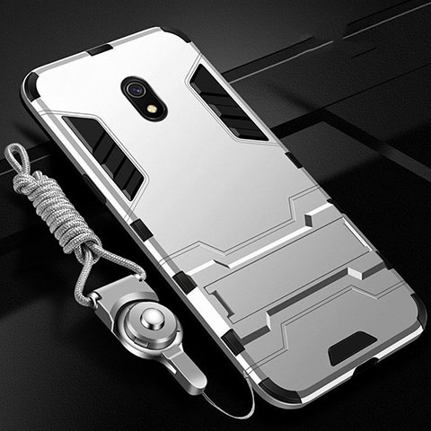 Funda Bumper Silicona y Plastico Mate Carcasa con Soporte para Xiaomi Redmi 8A Plata