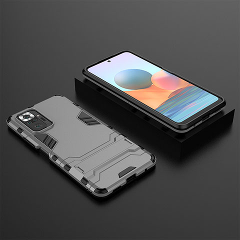 Funda Bumper Silicona y Plastico Mate Carcasa con Soporte para Xiaomi Redmi Note 10 Pro 4G Gris