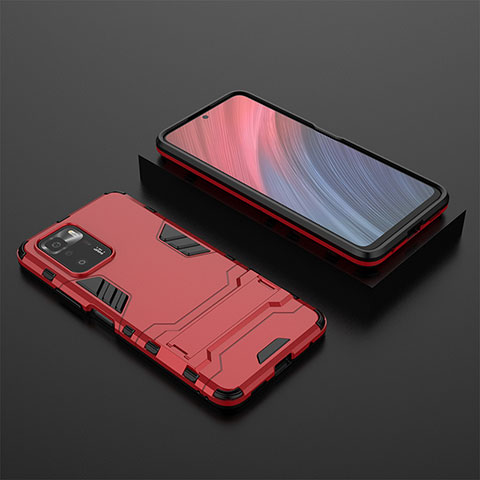 Funda Bumper Silicona y Plastico Mate Carcasa con Soporte para Xiaomi Redmi Note 10 Pro 5G Rojo