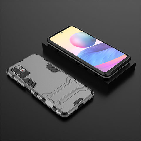 Funda Bumper Silicona y Plastico Mate Carcasa con Soporte para Xiaomi Redmi Note 11 SE 5G Gris