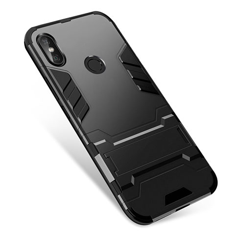 Funda Bumper Silicona y Plastico Mate Carcasa con Soporte para Xiaomi Redmi Note 5 AI Dual Camera Negro