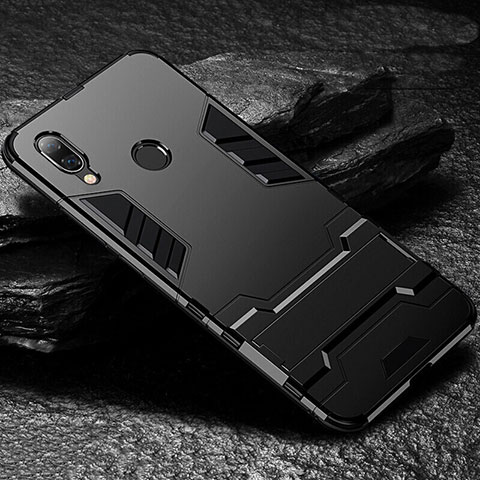 Funda Bumper Silicona y Plastico Mate Carcasa con Soporte para Xiaomi Redmi Note 7 Negro