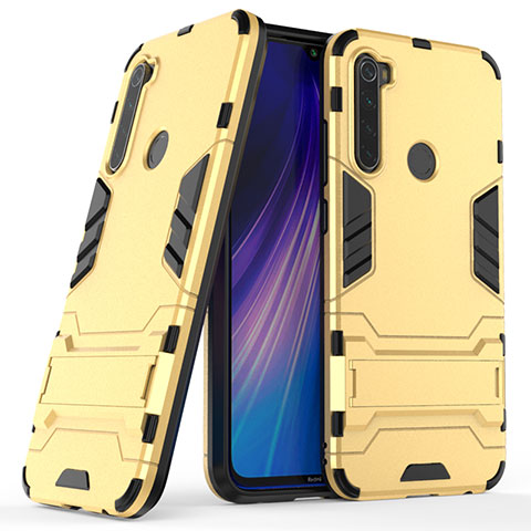 Funda Bumper Silicona y Plastico Mate Carcasa con Soporte para Xiaomi Redmi Note 8 Oro