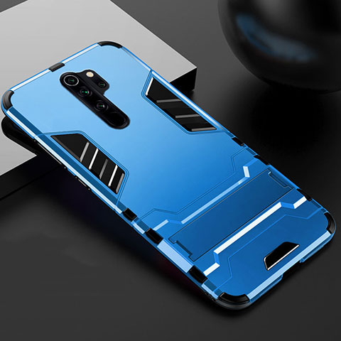 Funda Bumper Silicona y Plastico Mate Carcasa con Soporte para Xiaomi Redmi Note 8 Pro Azul Cielo