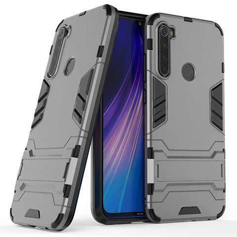 Funda Bumper Silicona y Plastico Mate Carcasa con Soporte para Xiaomi Redmi Note 8T Gris