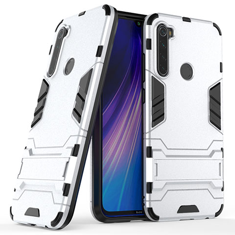 Funda Bumper Silicona y Plastico Mate Carcasa con Soporte para Xiaomi Redmi Note 8T Plata