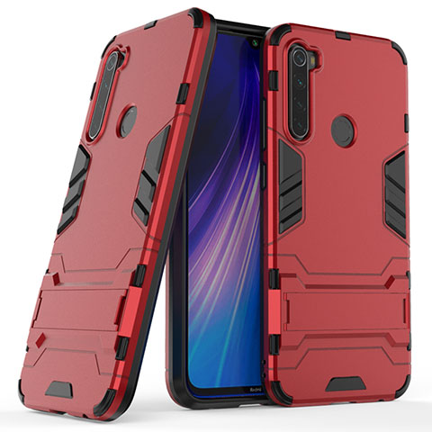 Funda Bumper Silicona y Plastico Mate Carcasa con Soporte para Xiaomi Redmi Note 8T Rojo