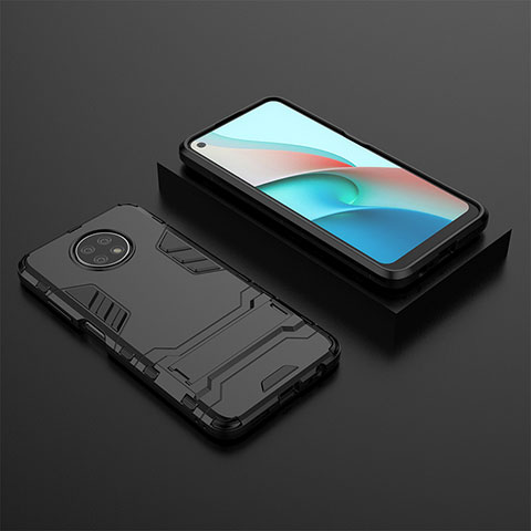 Funda Bumper Silicona y Plastico Mate Carcasa con Soporte para Xiaomi Redmi Note 9 5G Negro