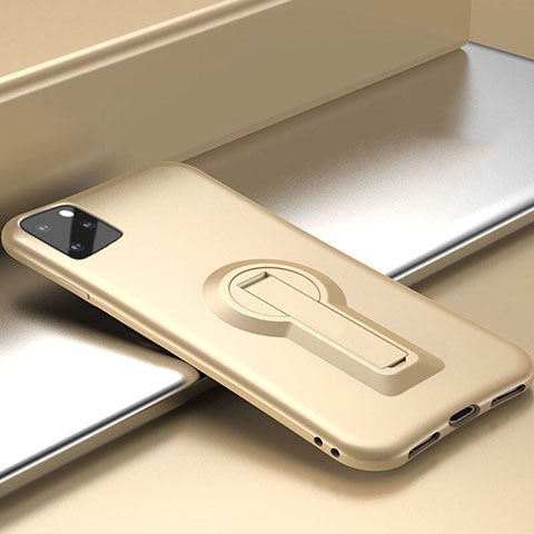 Funda Bumper Silicona y Plastico Mate Carcasa con Soporte R01 para Apple iPhone 11 Pro Oro