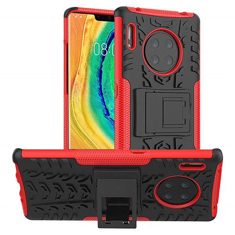 Funda Bumper Silicona y Plastico Mate Carcasa con Soporte R01 para Huawei Mate 30 5G Rojo