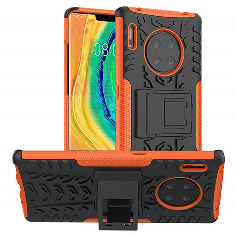 Funda Bumper Silicona y Plastico Mate Carcasa con Soporte R01 para Huawei Mate 30 Naranja