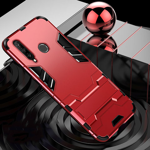 Funda Bumper Silicona y Plastico Mate Carcasa con Soporte R01 para Huawei Nova 4e Rojo