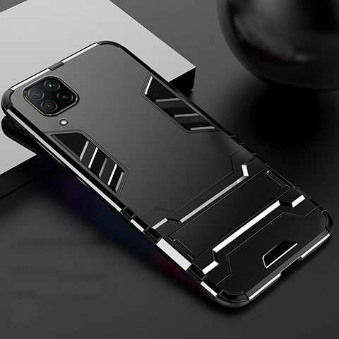 Funda Bumper Silicona y Plastico Mate Carcasa con Soporte R01 para Huawei Nova 7i Negro