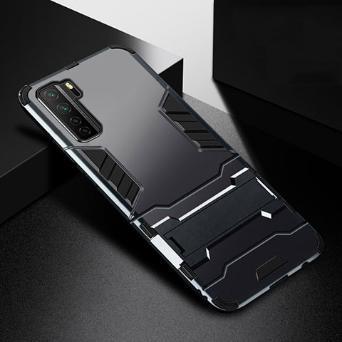 Funda Bumper Silicona y Plastico Mate Carcasa con Soporte R01 para Huawei P40 Lite 5G Negro