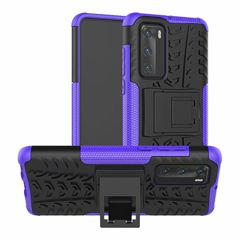 Funda Bumper Silicona y Plastico Mate Carcasa con Soporte R01 para Huawei P40 Morado