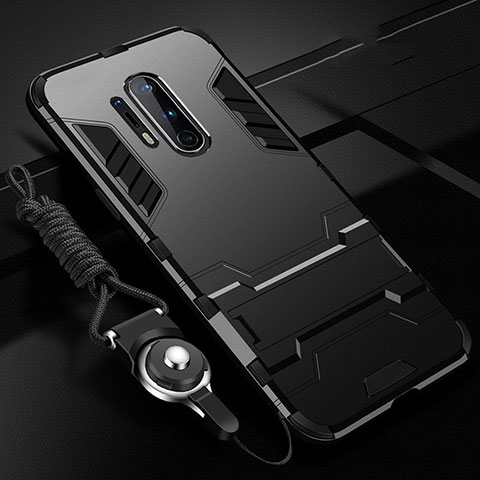 Funda Bumper Silicona y Plastico Mate Carcasa con Soporte R01 para OnePlus 8 Pro Negro