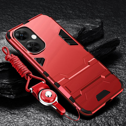 Funda Bumper Silicona y Plastico Mate Carcasa con Soporte R01 para OnePlus Nord CE 3 Lite 5G Rojo